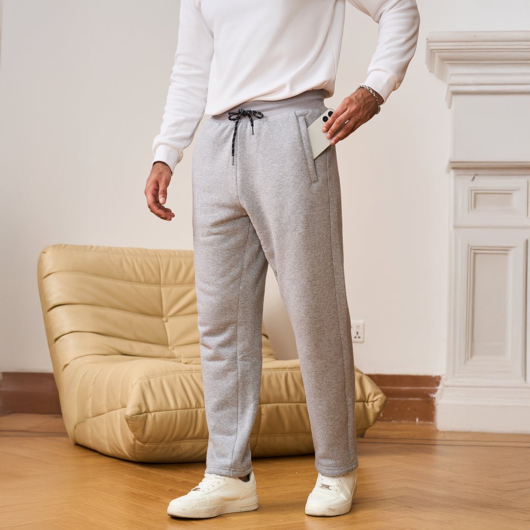 TACVASEN Light Grey Heather Men's Fleece Sherpa Lined Sweatpants Thicken Warm Jogger Pants