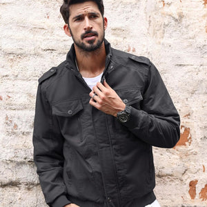 TACVASEN Dark Grey Men's Fleece Lined Cotton Casual Cargo Bomber Jacket