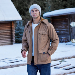TACVASEN Khaki Men's Winter Fleece Lined Cargo Jackets with Hood