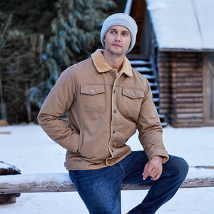 TACVASEN Black Men's Winter Jacket Sherpa Fleece Lined Cargo Coat with Multi Pockets