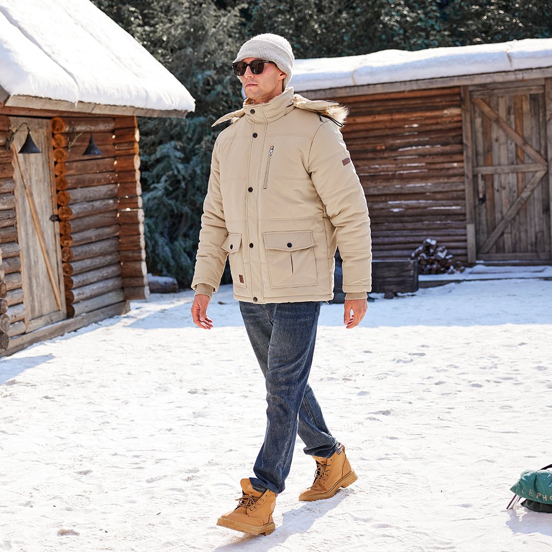 TACVASEN Black Men's Winter Jacket with Hood Water Repellent Windproof Coat