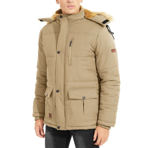 TACVASEN Black Men's Winter Jacket with Hood Water Repellent Windproof Coat