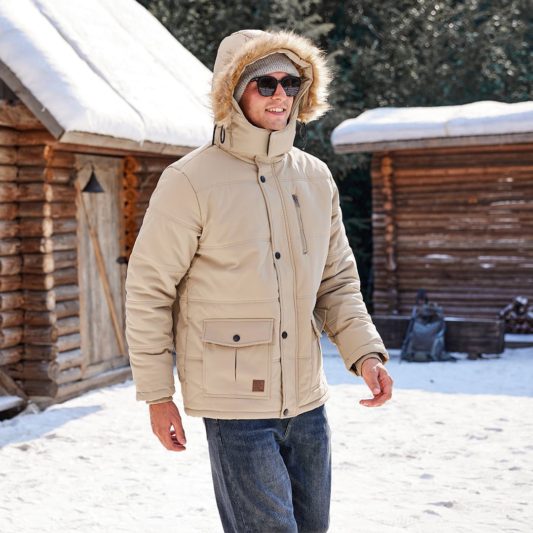 TACVASEN Black Men's Winter Jacket with Hood Water Repellent Windproof Coat