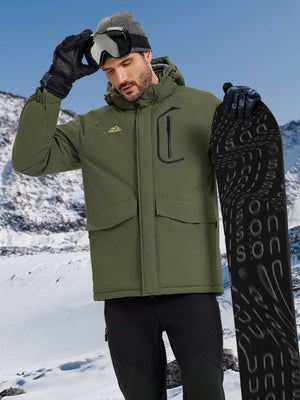 TACVASEN Army Green Men's Winter Ski Snowboard Waterproof Fleece Jacket