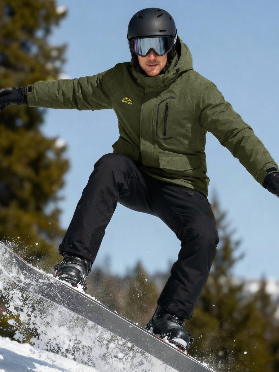 TACVASEN Army Green Men's Winter Ski Snowboard Waterproof Fleece Jacket