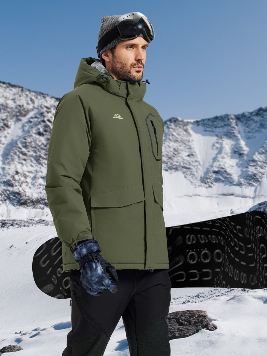 TACVASEN Army Green Men's Winter Ski Snowboard Waterproof Fleece Jacket