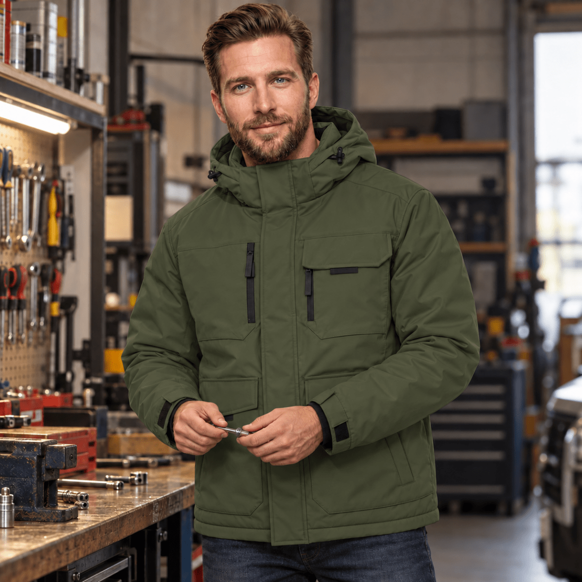 TACVASEN Army Green Men's Winter Waterproof Ski Jacket With 7 Pockets
