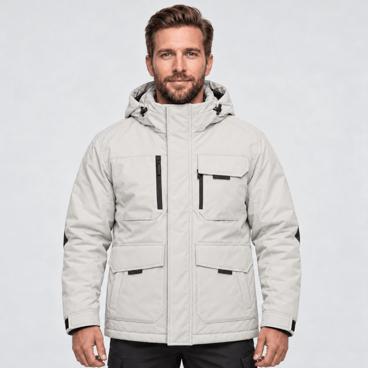 TACVASEN Light Grey Men's Winter Waterproof Ski Jacket With 7 Pockets