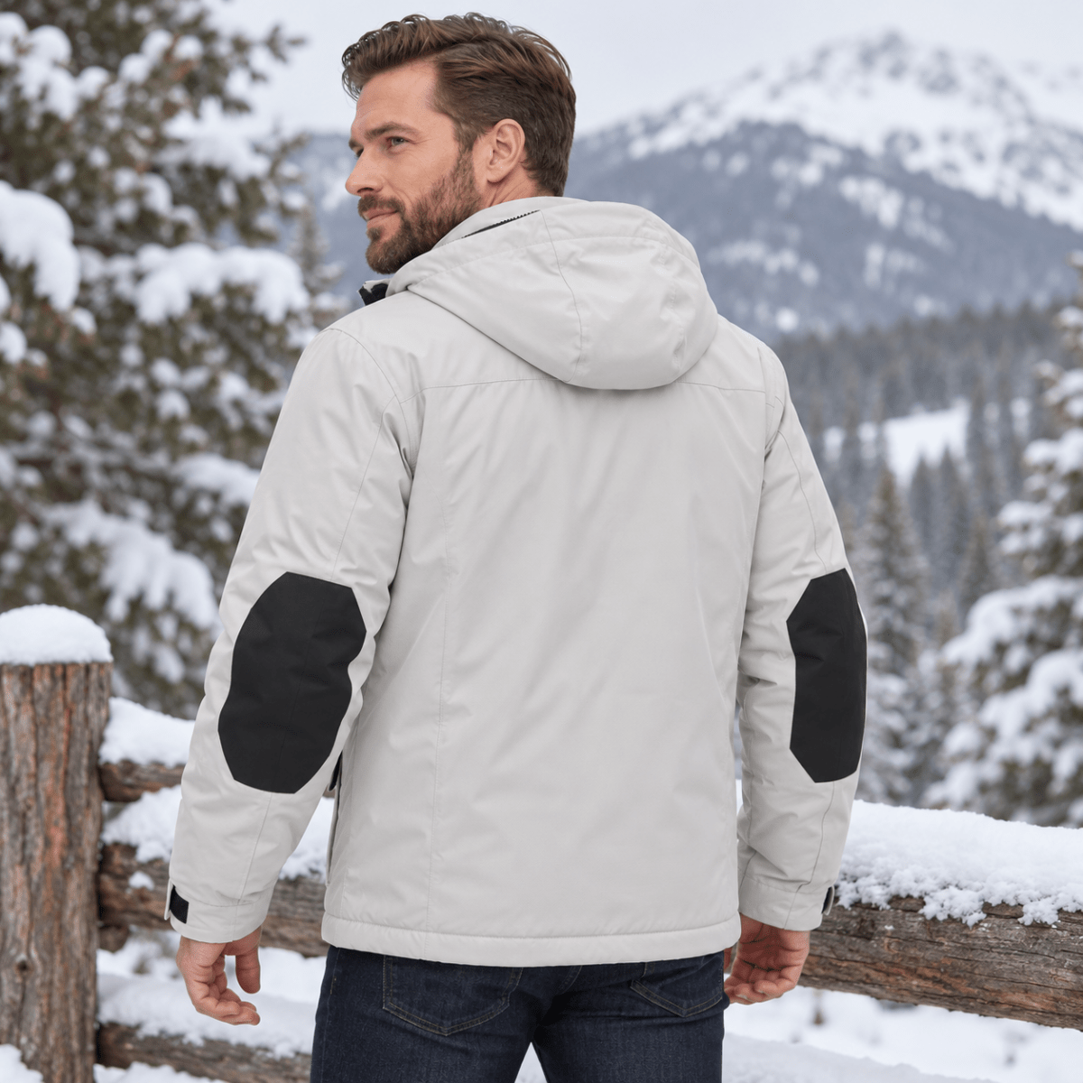 TACVASEN Light Grey Men's Winter Waterproof Ski Jacket With 7 Pockets