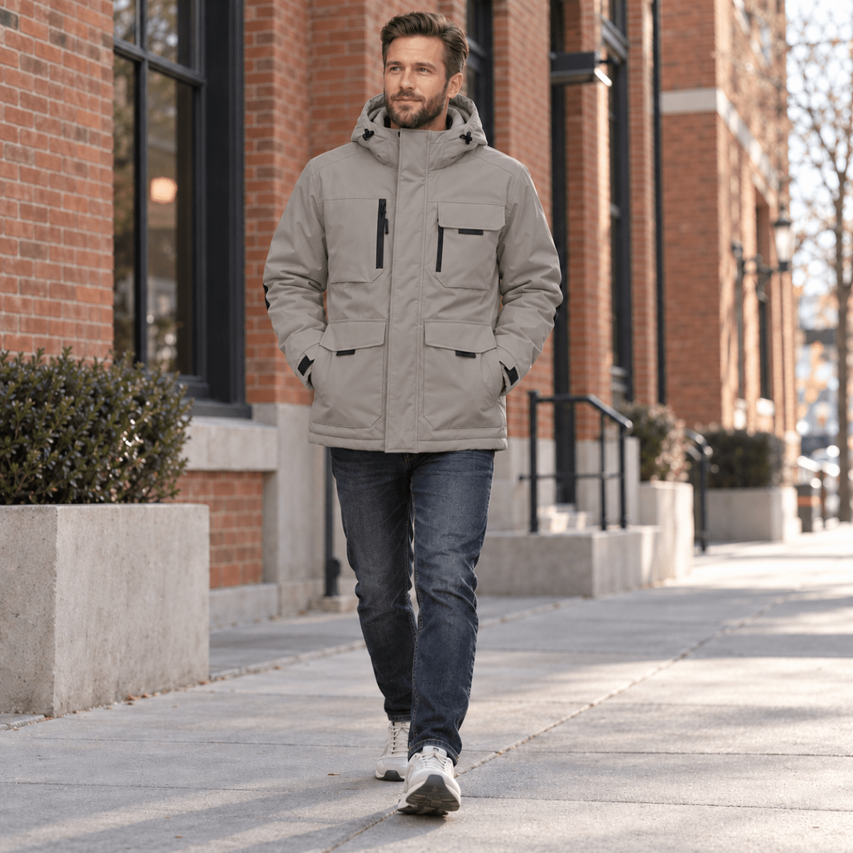 TACVASEN Medium Grey Men's Winter Waterproof Ski Jacket With 7 Pockets