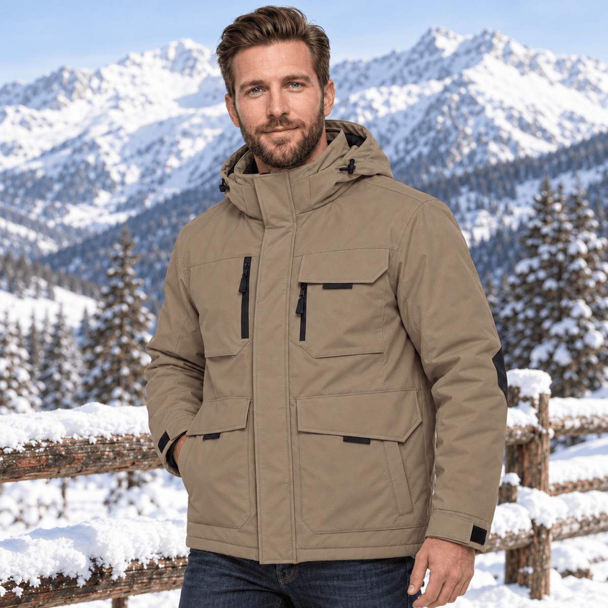 TACVASEN Coffee Men's Winter Waterproof Ski Jacket With 7 Pockets