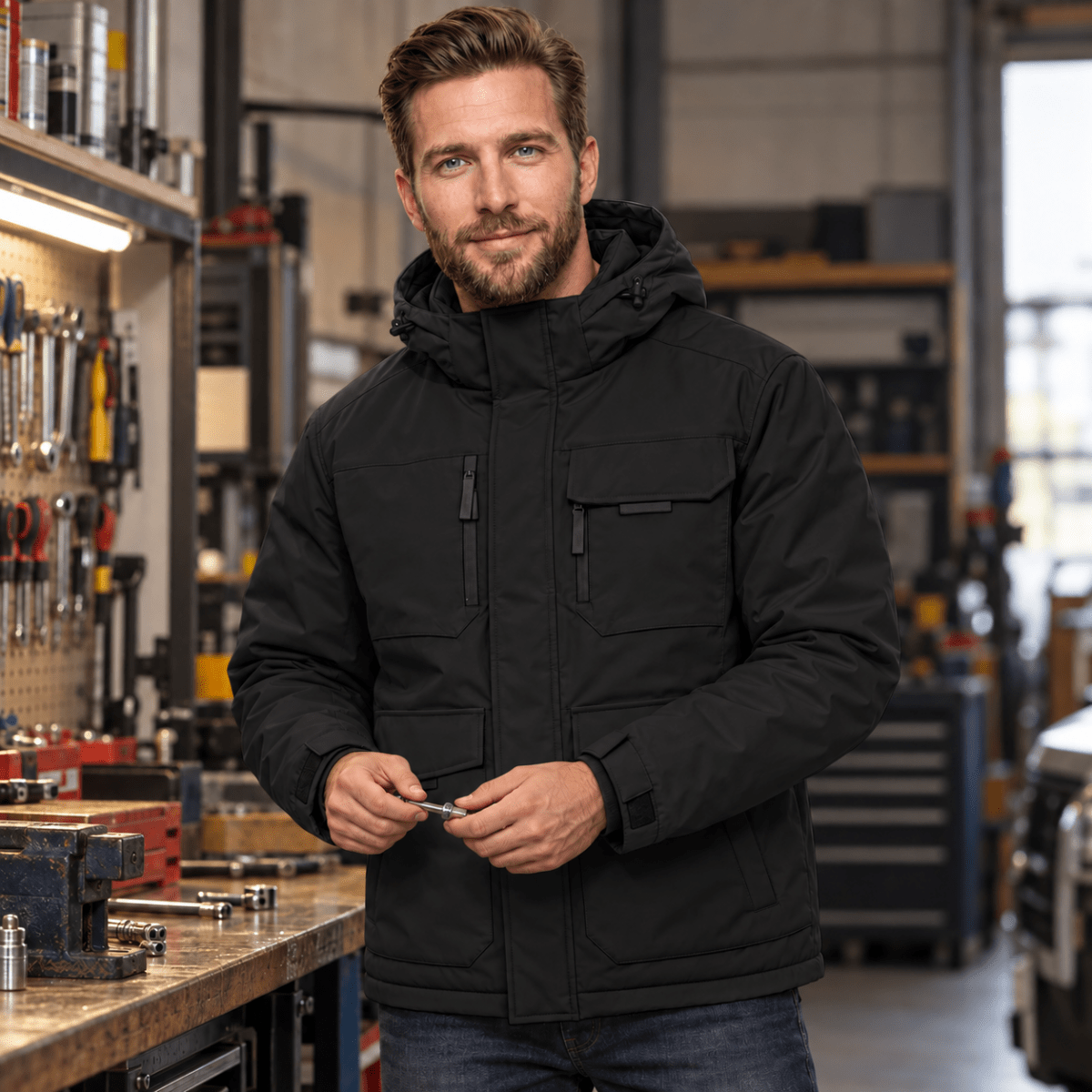 TACVASEN Black Men's Winter Waterproof Ski Jacket With 7 Pockets
