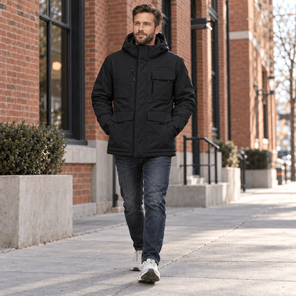 TACVASEN Black Men's Winter Waterproof Ski Jacket With 7 Pockets
