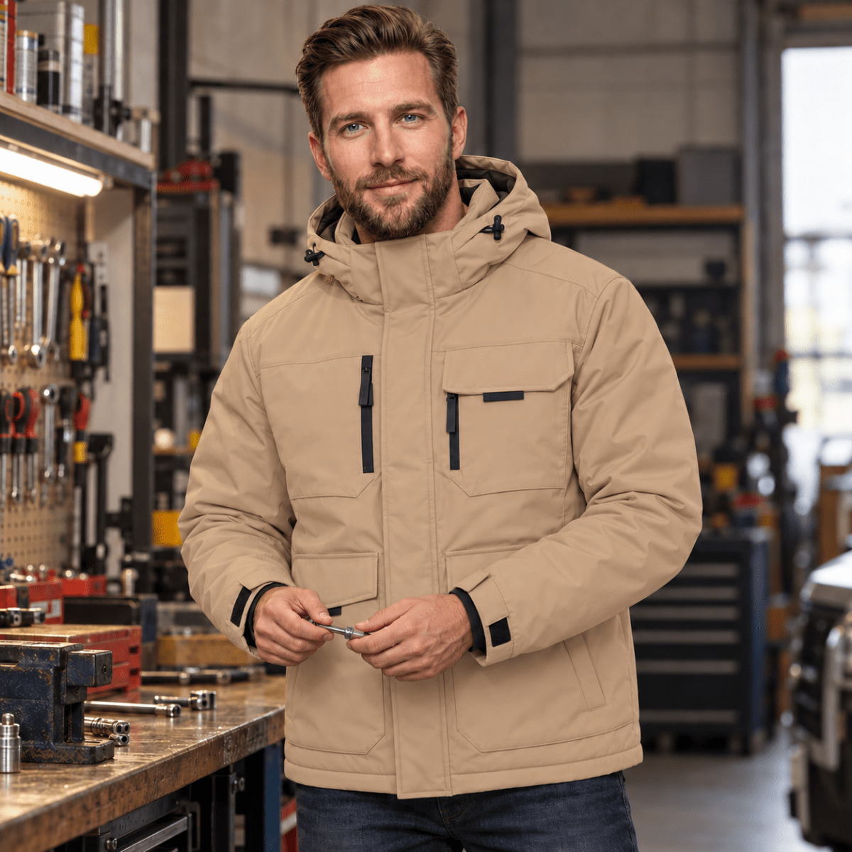 TACVASEN Khaki Men's Winter Waterproof Ski Jacket With 7 Pockets