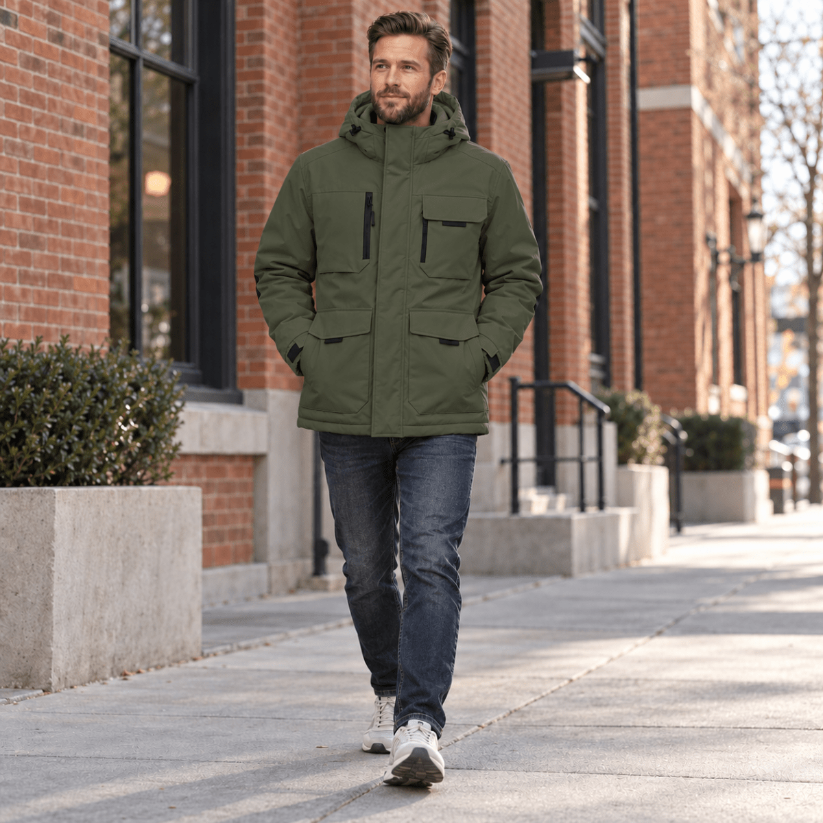 TACVASEN Army Green Men's Winter Waterproof Ski Jacket With 7 Pockets