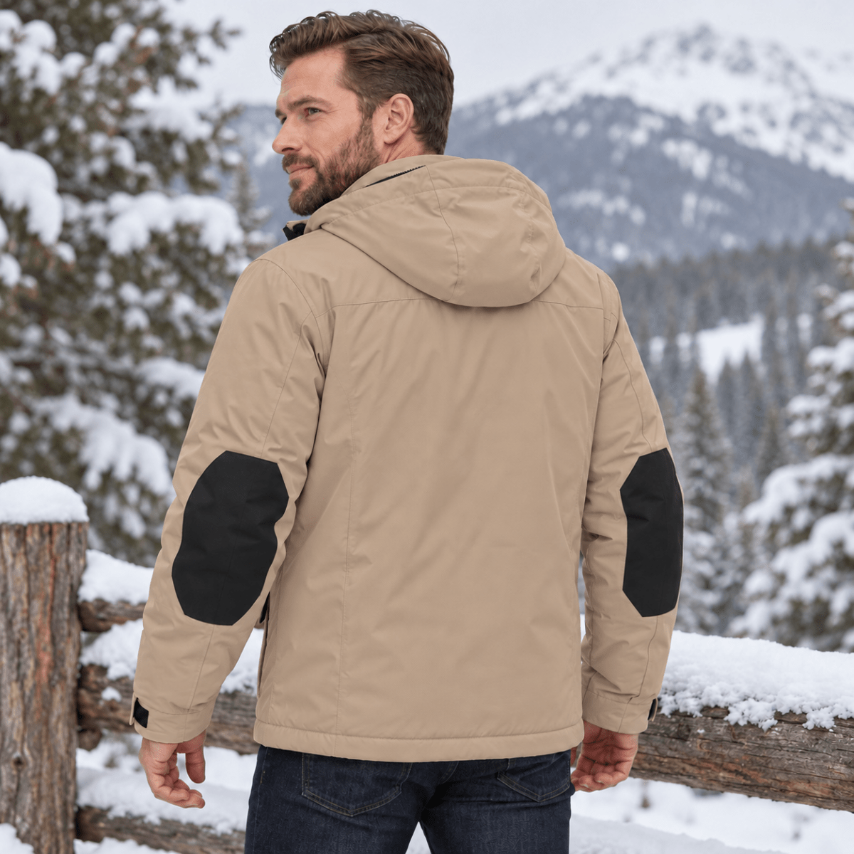 TACVASEN Khaki Men's Winter Waterproof Ski Jacket With 7 Pockets