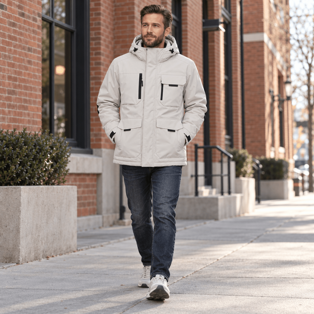 TACVASEN Light Grey Men's Winter Waterproof Ski Jacket With 7 Pockets