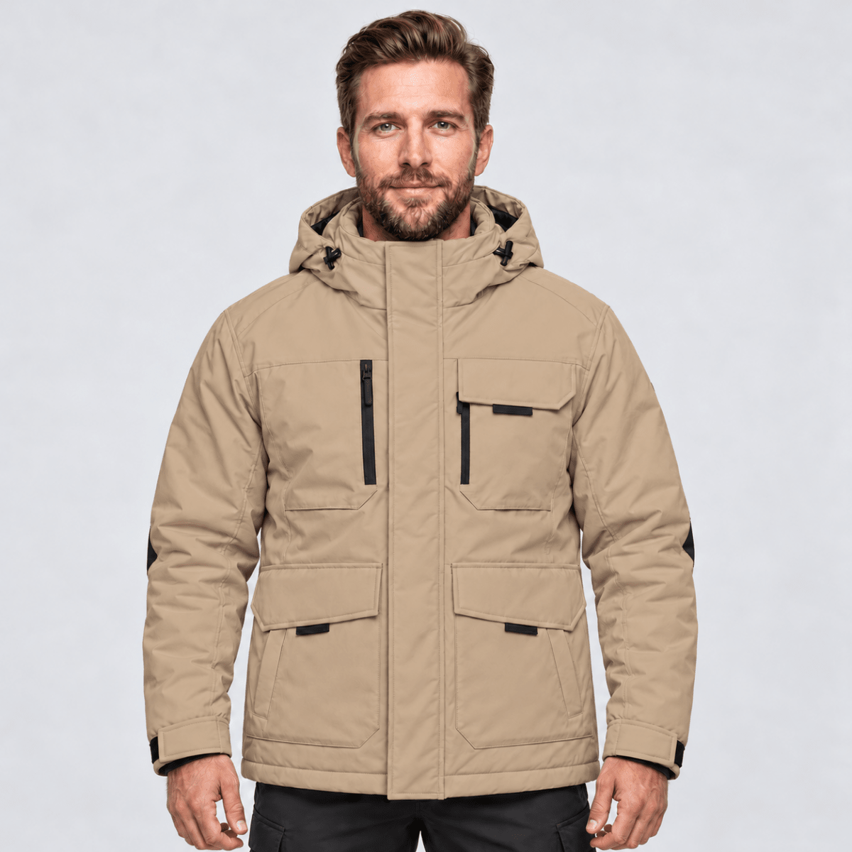 TACVASEN Khaki Men's Winter Waterproof Ski Jacket With 7 Pockets