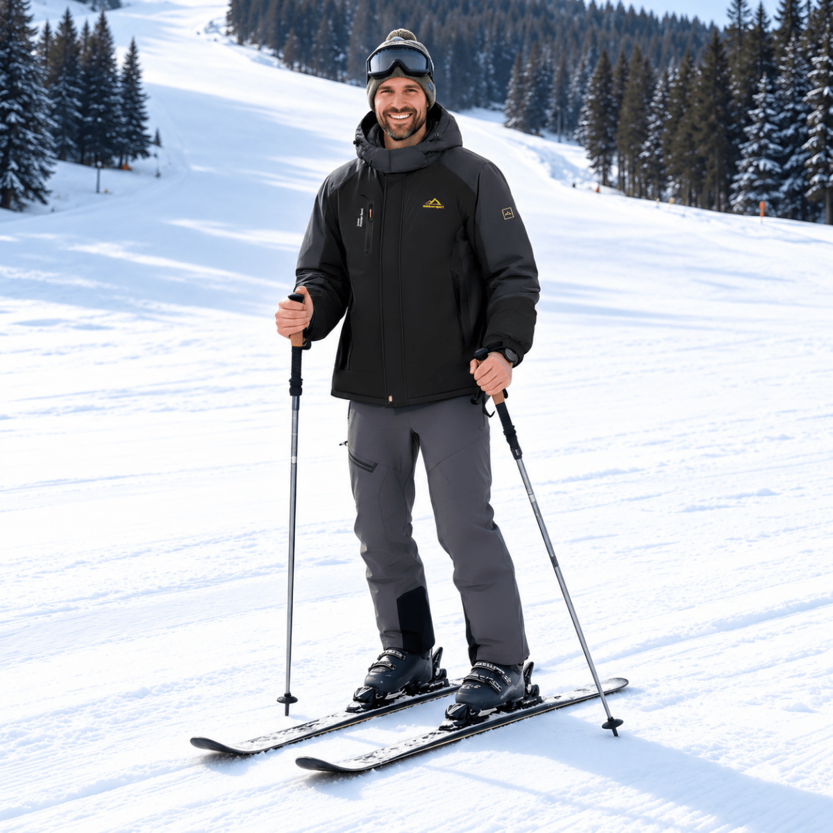 TACVASEN Grey Men's Winter Waterproof Ski Jacket With Hood