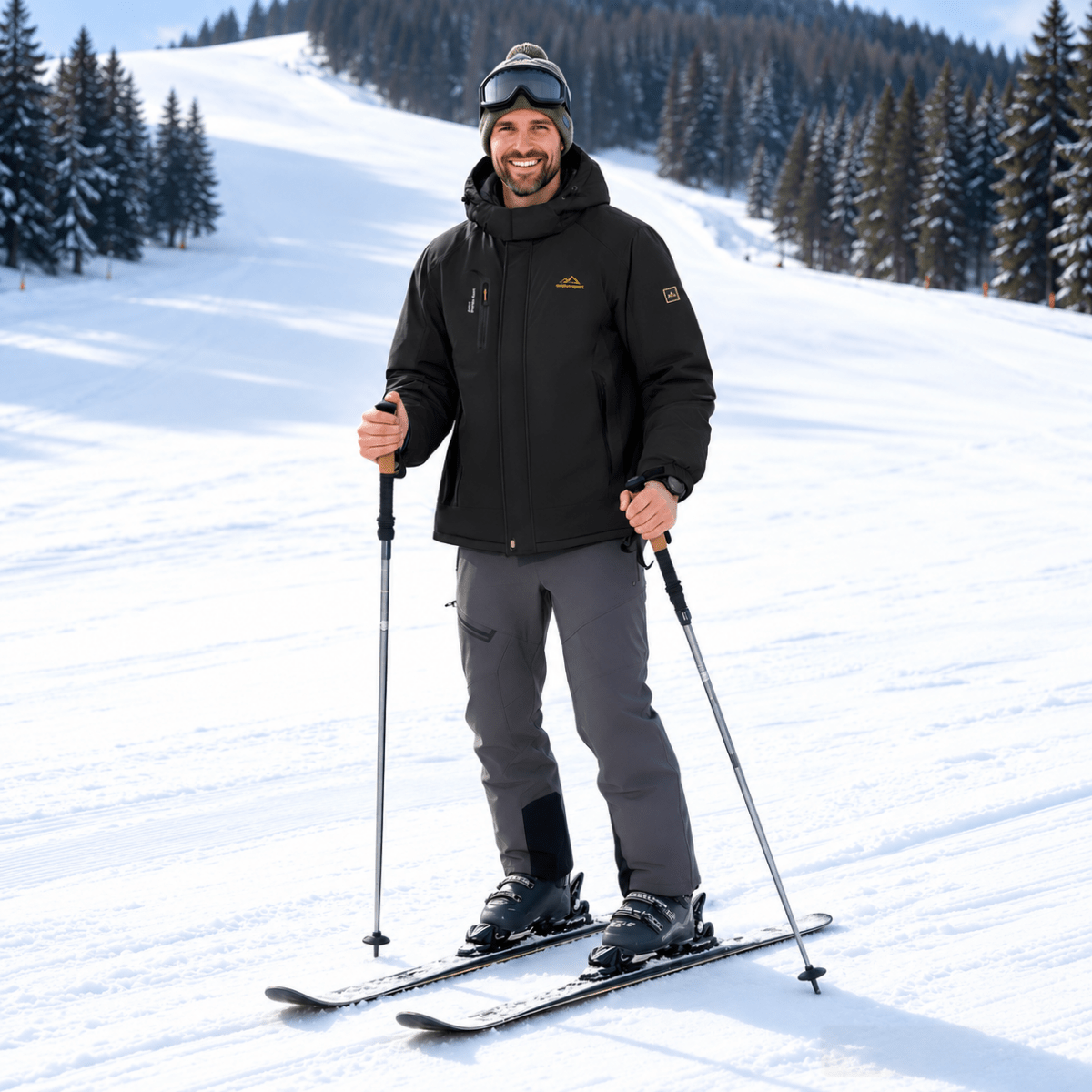 TACVASEN Black Men's Winter Waterproof Ski Jacket With Hood