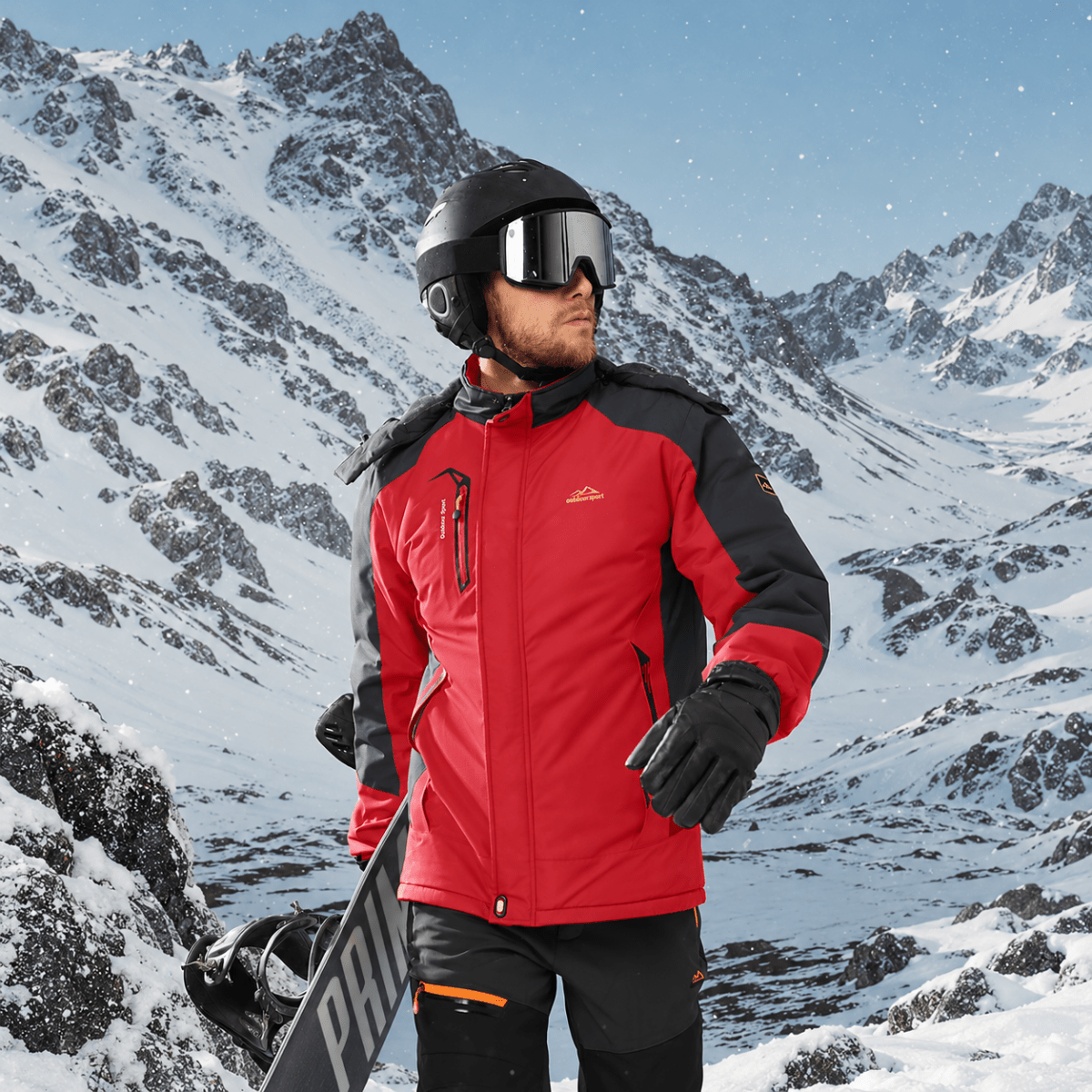 TACVASEN Red Men's Winter Waterproof Ski Jacket With Hood