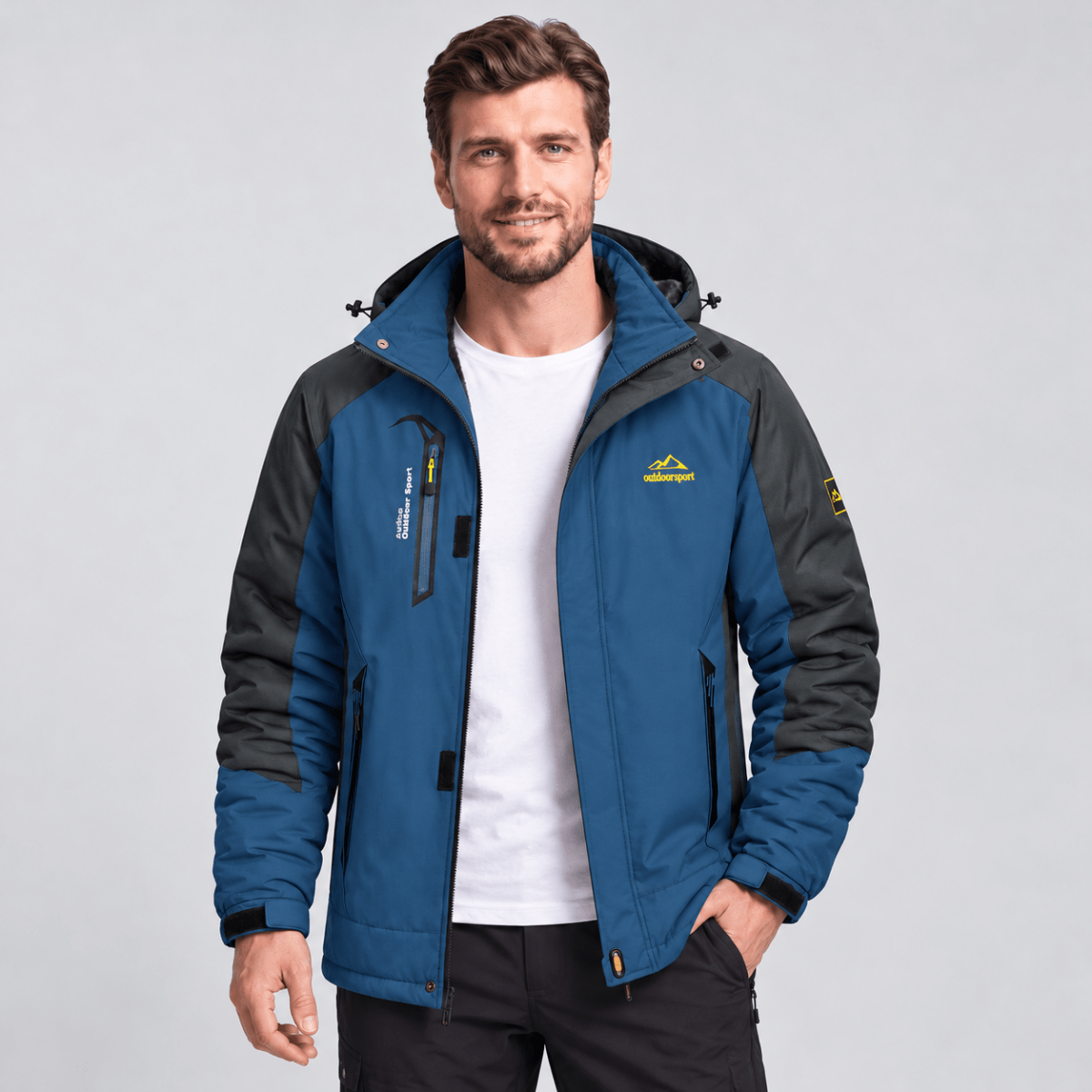 TACVASEN Denim Blue Men's Winter Waterproof Ski Jacket With Hood