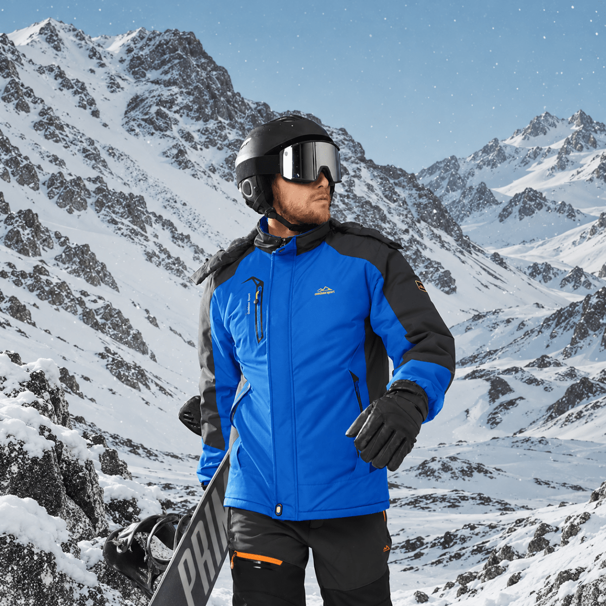 TACVASEN Bright Blue Men's Winter Waterproof Ski Jacket With Hood