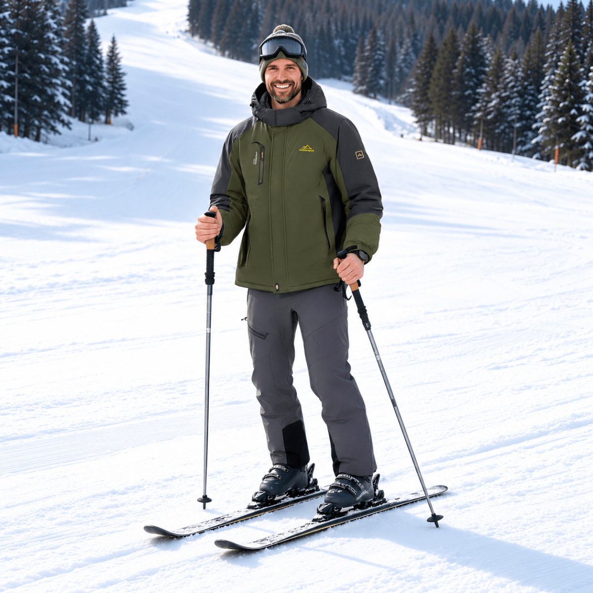 TACVASEN Army Green Men's Winter Waterproof Ski Jacket With Hood