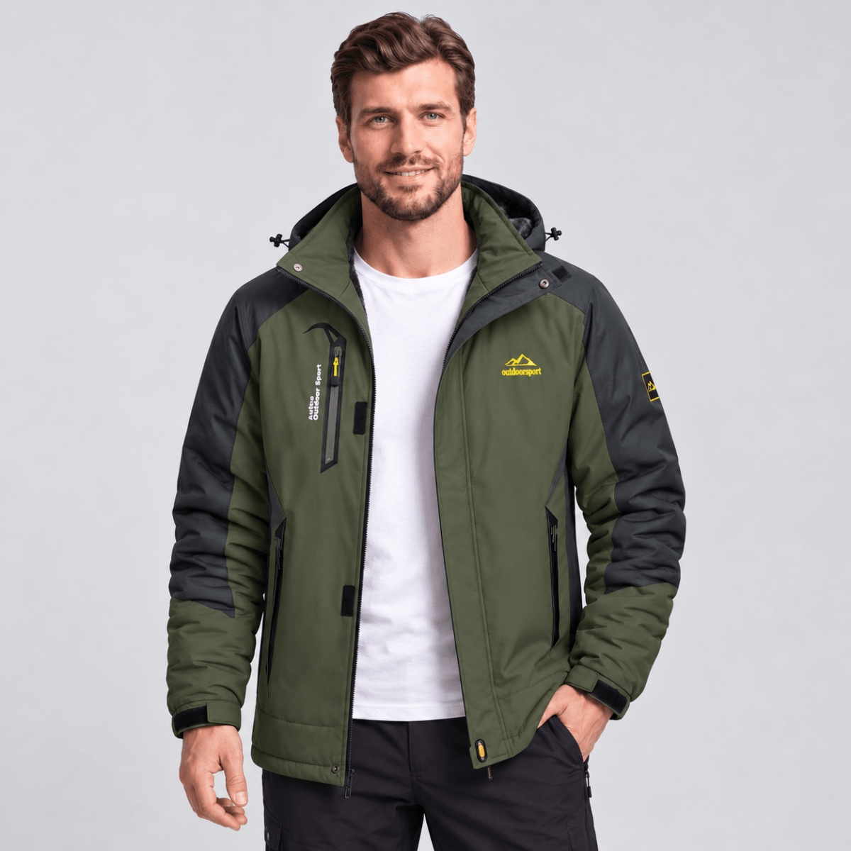 TACVASEN Army Green Men's Winter Waterproof Ski Jacket With Hood