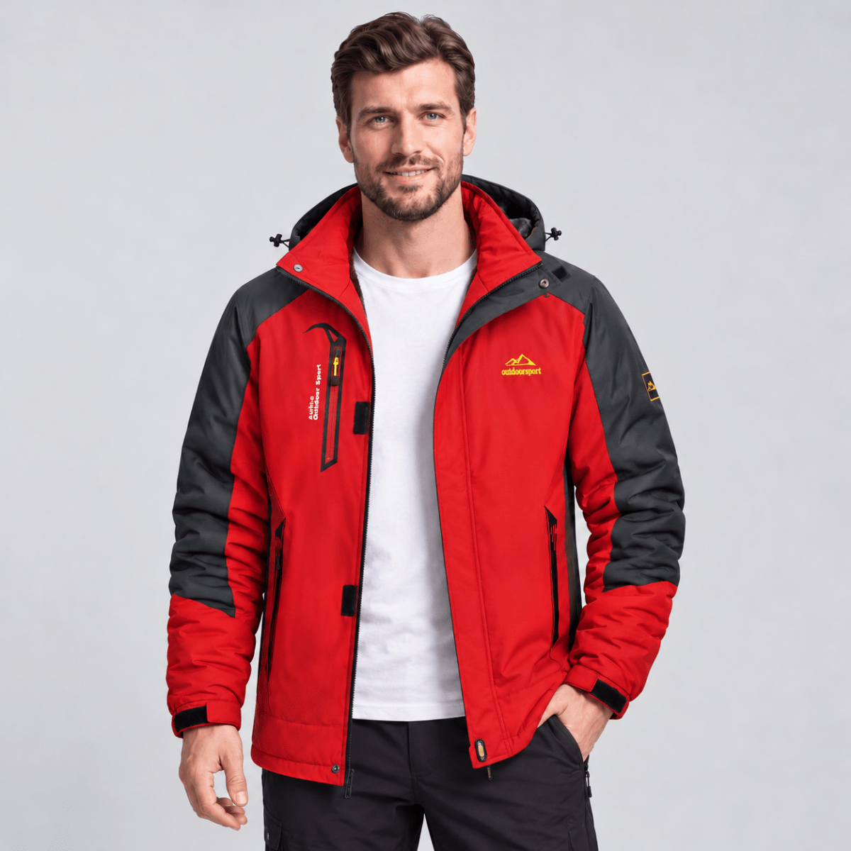 TACVASEN Red Men's Winter Waterproof Ski Jacket With Hood