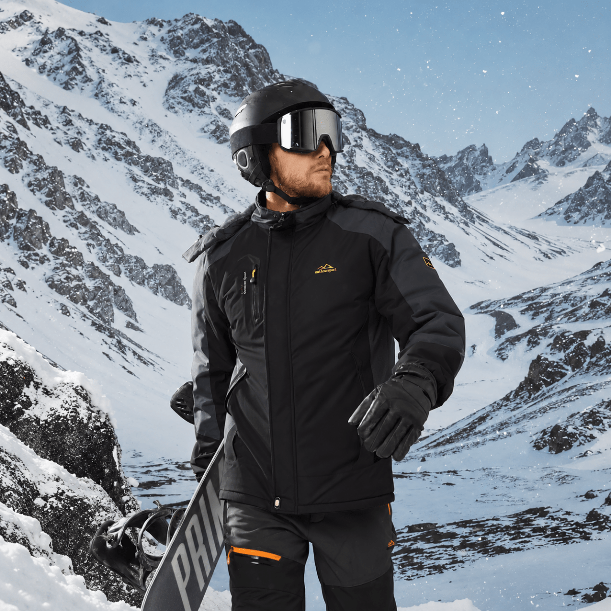 TACVASEN Grey Men's Winter Waterproof Ski Jacket With Hood
