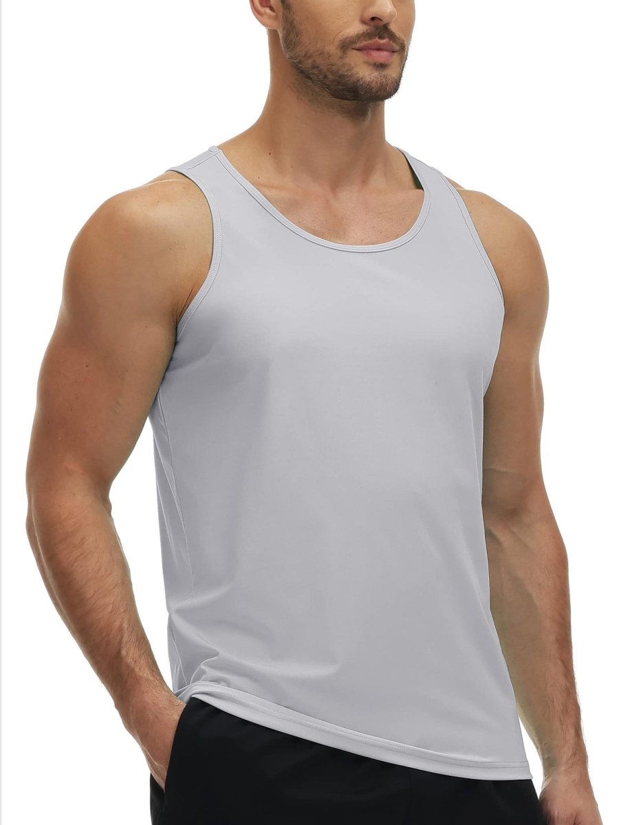 TACVASEN Light Grey Men's Workout Tank Tops Sleeveless UPF 50+ Summer Sun Shirts