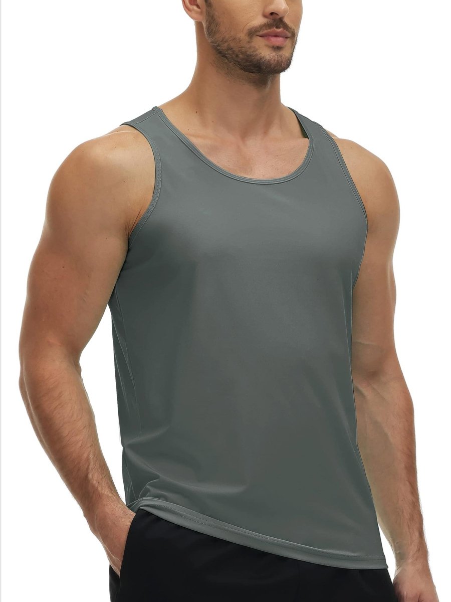 TACVASEN Dark Grey Men's Workout Tank Tops Sleeveless UPF 50+ Summer Sun Shirts