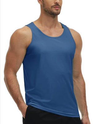TACVASEN Blue Grey Men's Workout Tank Tops Sleeveless UPF 50+ Summer Sun Shirts