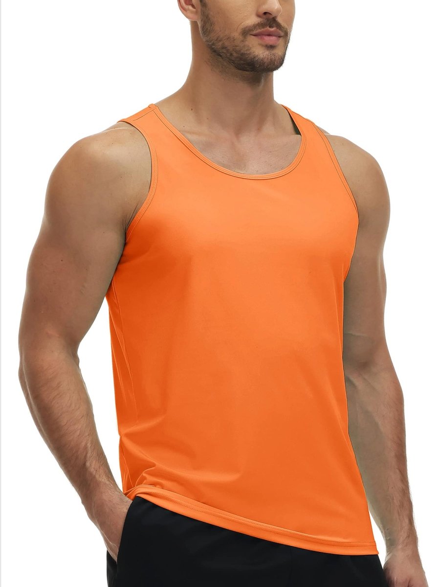 TACVASEN Fluorescent Orange Men's Workout Tank Tops Sleeveless UPF 50+ Summer Sun Shirts