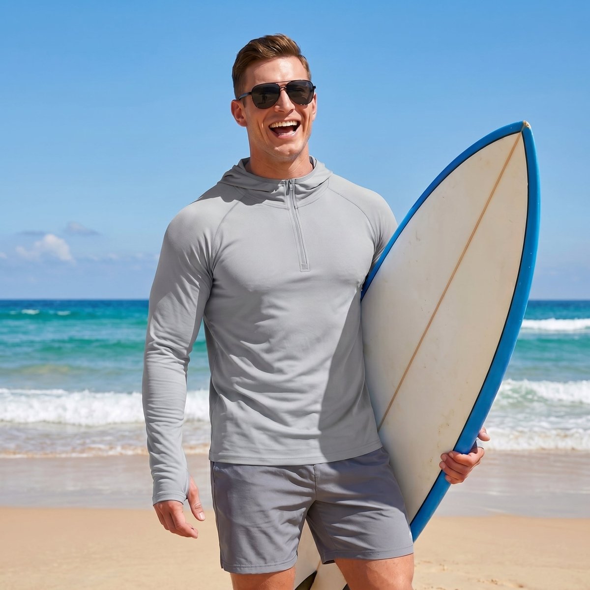 TACVASEN Light Grey Quarter Zip UPF 50+ Sun Protection Hoodie Shirts