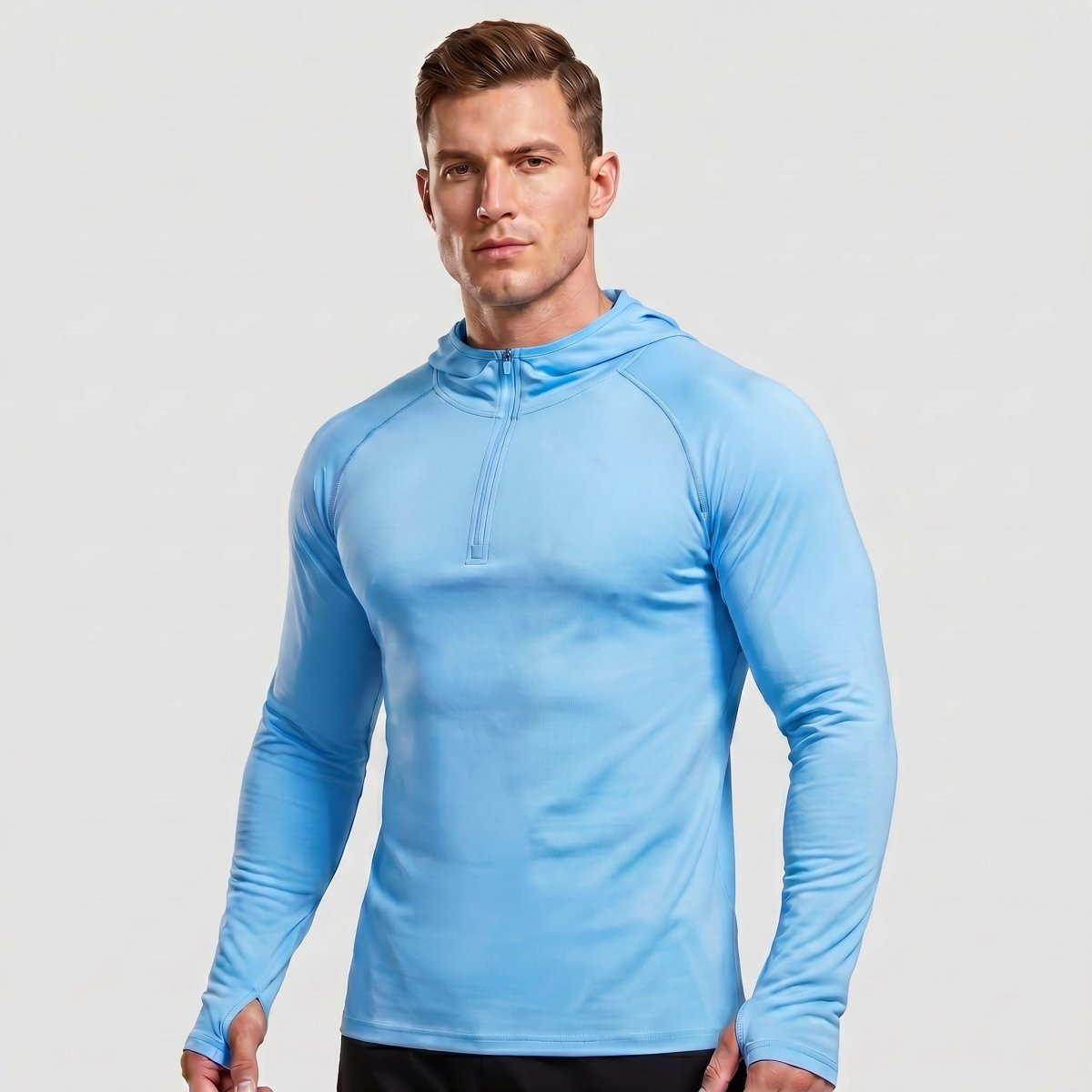 Men's UPF 50+ quarter-zip sun shirt with hood
