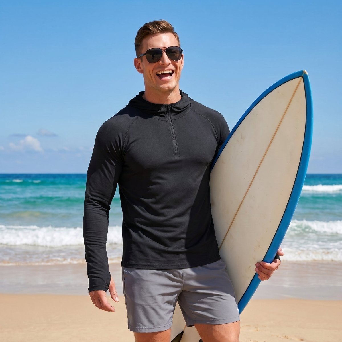 TACVASEN Black Quarter Zip UPF 50+ Sun Protection Hoodie Shirts