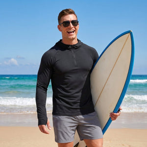 TACVASEN Black Quarter Zip UPF 50+ Sun Protection Hoodie Shirts