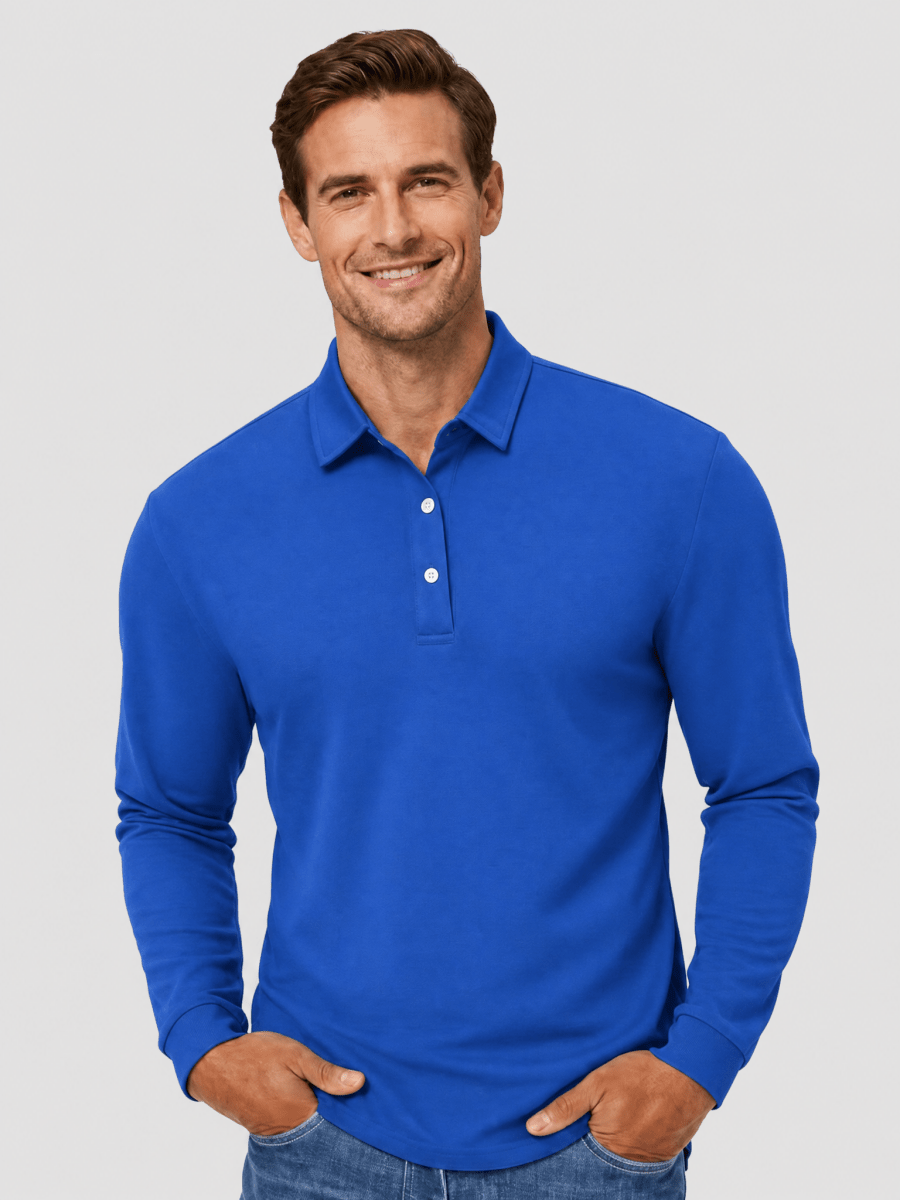 TACVASEN Blue Quick-Dry Long Sleeve Polo Shirt for Golf & Work