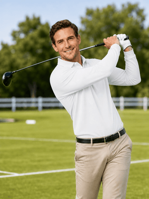 TACVASEN White Quick-Dry Long Sleeve Polo Shirt for Golf & Work
