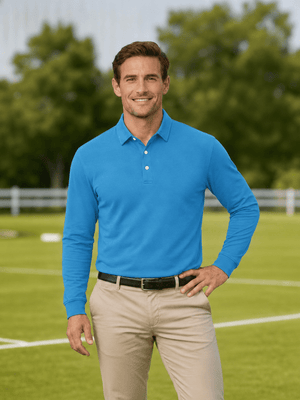 TACVASEN Blue Green Quick-Dry Long Sleeve Polo Shirt for Golf & Work