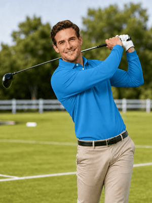 TACVASEN Azure Quick-Dry Long Sleeve Polo Shirt for Golf & Work