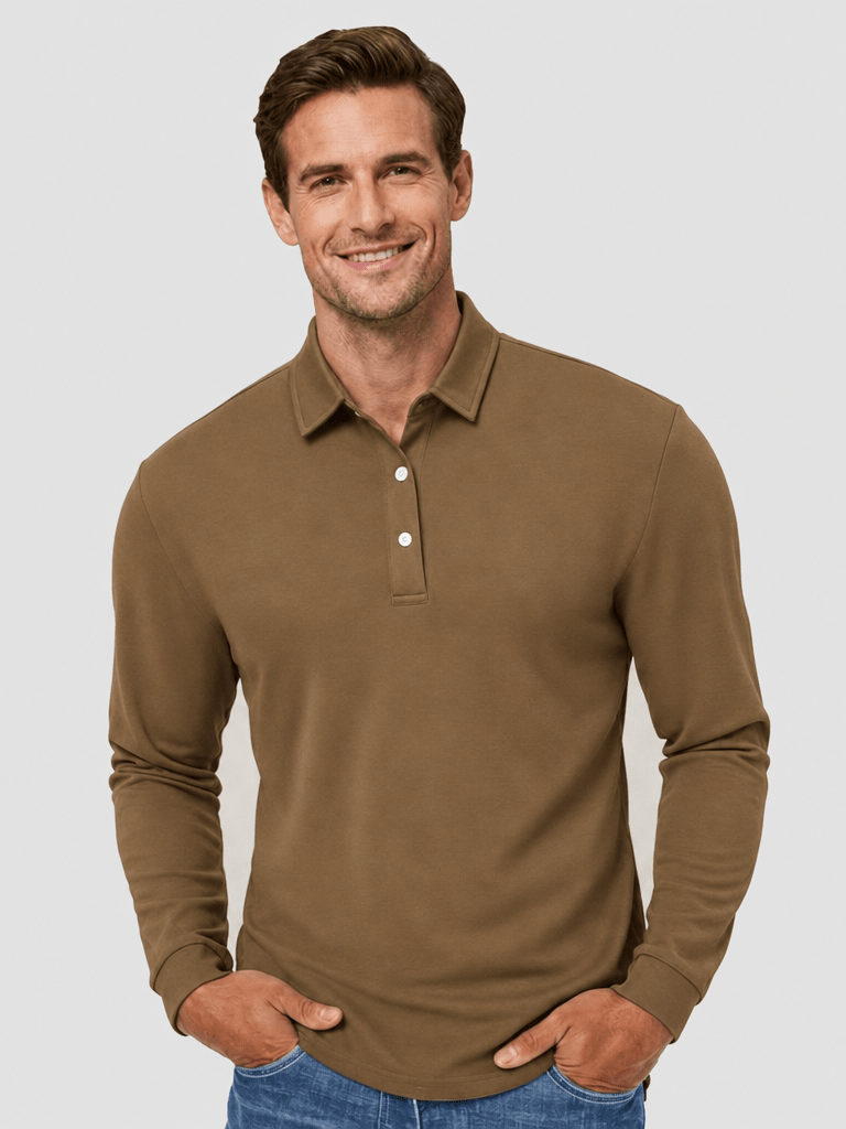 TACVASEN Brown Quick-Dry Long Sleeve Polo Shirt for Golf & Work
