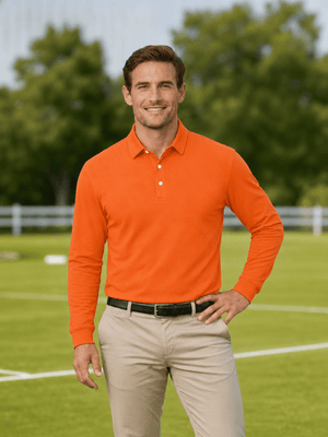 TACVASEN Orange Quick-Dry Long Sleeve Polo Shirt for Golf & Work