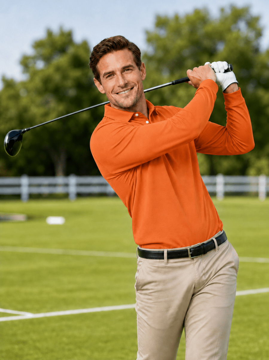 TACVASEN Orange Quick-Dry Long Sleeve Polo Shirt for Golf & Work