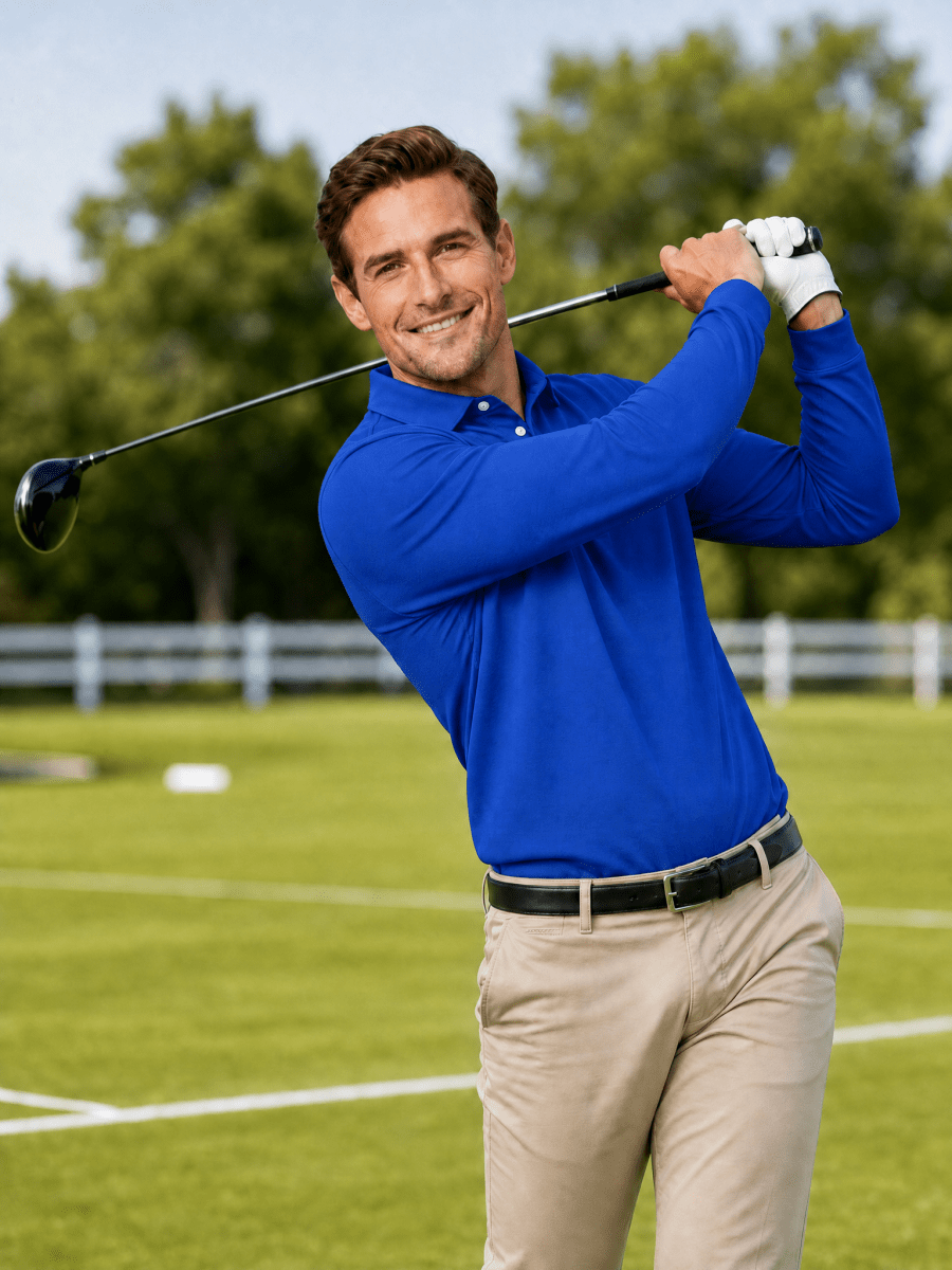 TACVASEN Blue Quick-Dry Long Sleeve Polo Shirt for Golf & Work