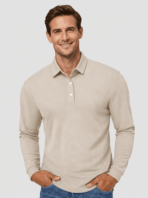 TACVASEN Khaki Quick-Dry Long Sleeve Polo Shirt for Golf & Work