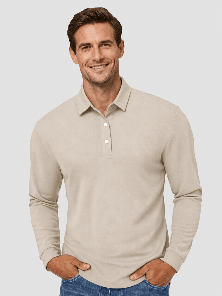 TACVASEN Khaki Quick-Dry Long Sleeve Polo Shirt for Golf & Work