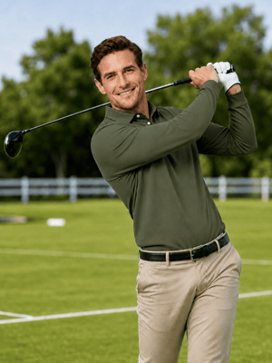 TACVASEN Army Green Quick-Dry Long Sleeve Polo Shirt for Golf & Work